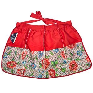 Deadstock NWT Vintage 70s Half Apron Reversible Red Floral